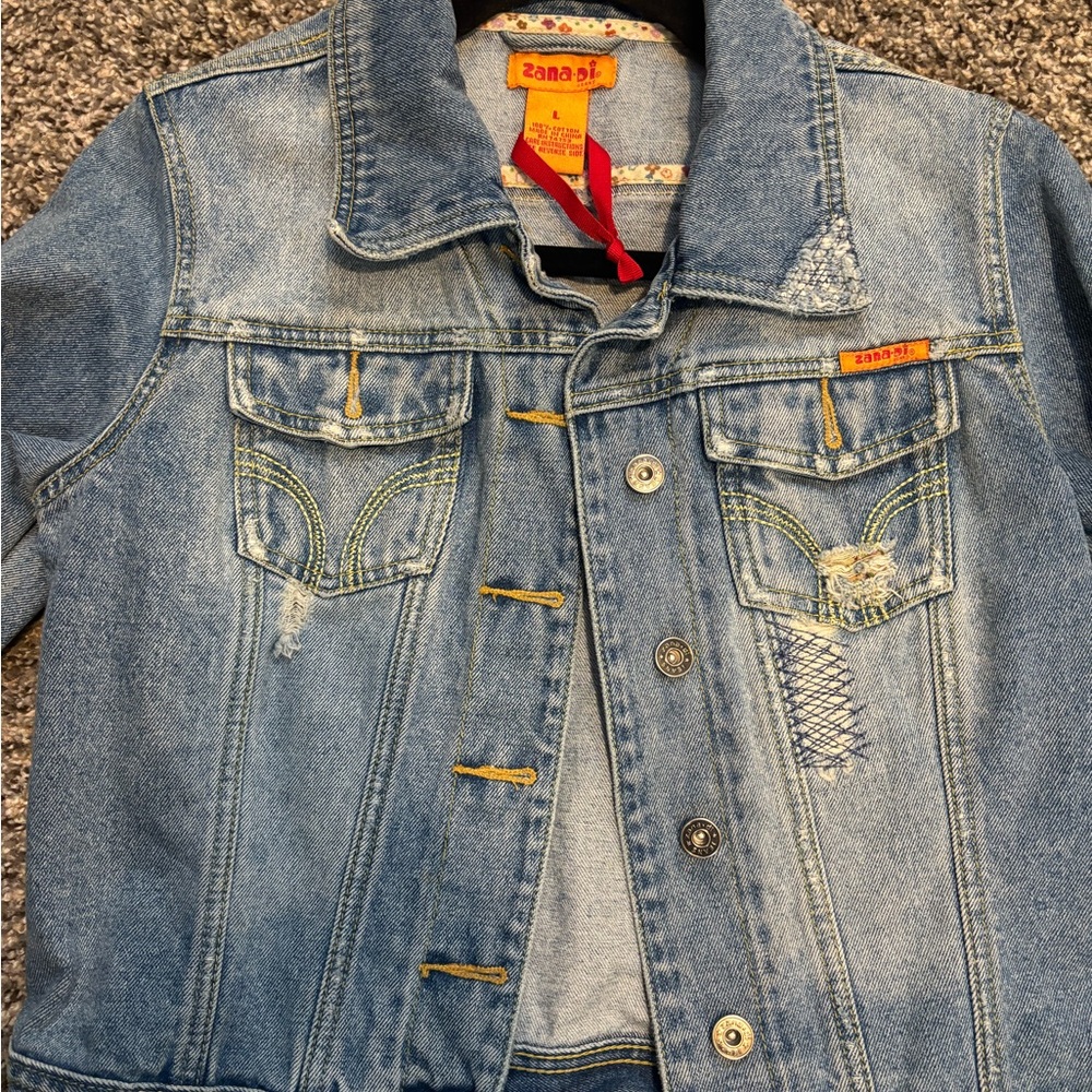 Zara Light Blue Denim Jacket with Distressed Accents